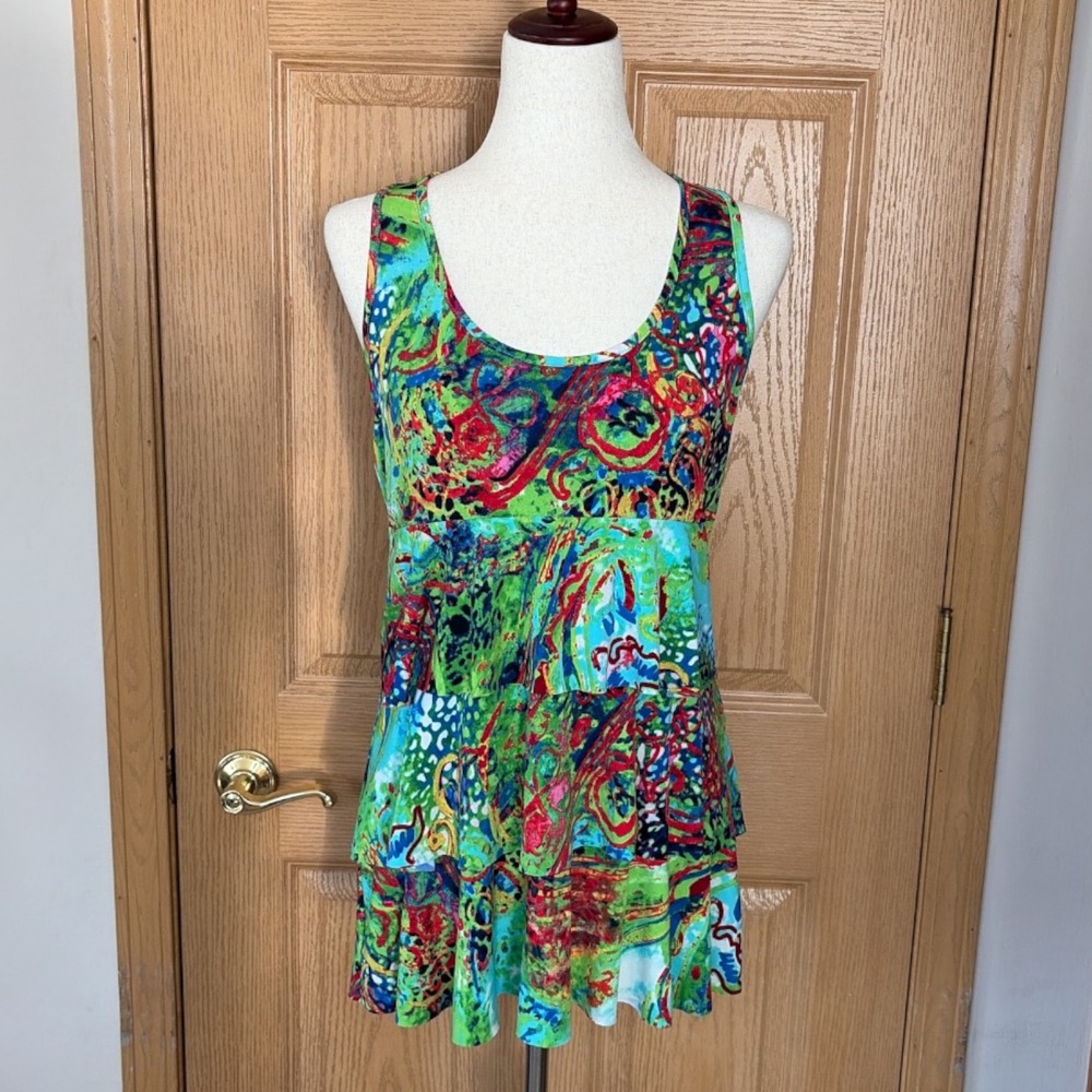 Joseph Ribkoff Abstract Print Tiered Tank Top Size‎ 8 Multicolor Racerback